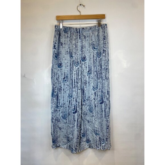 Theory Wide Leg Crop Pant Women's Medium 100% Silk Teal Multi Cascade Lined New - Picture 2 of 7